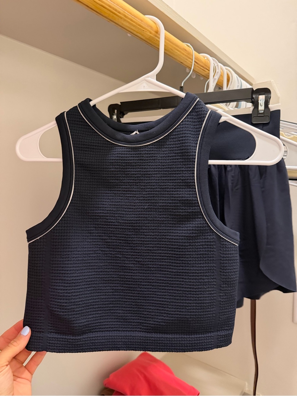 Target Navy Textured Cropped Tank Top with White Piping